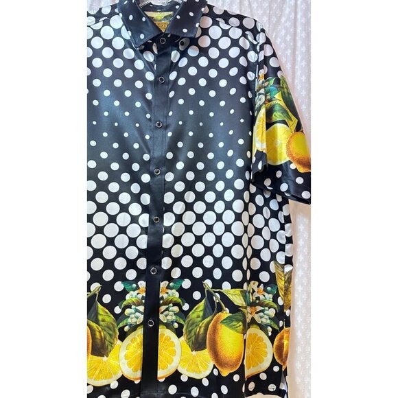 Prestige Original Black-Lemon Button Up Short Sleeve Shirt Silky Look Men's XL - Picture 3 of 6